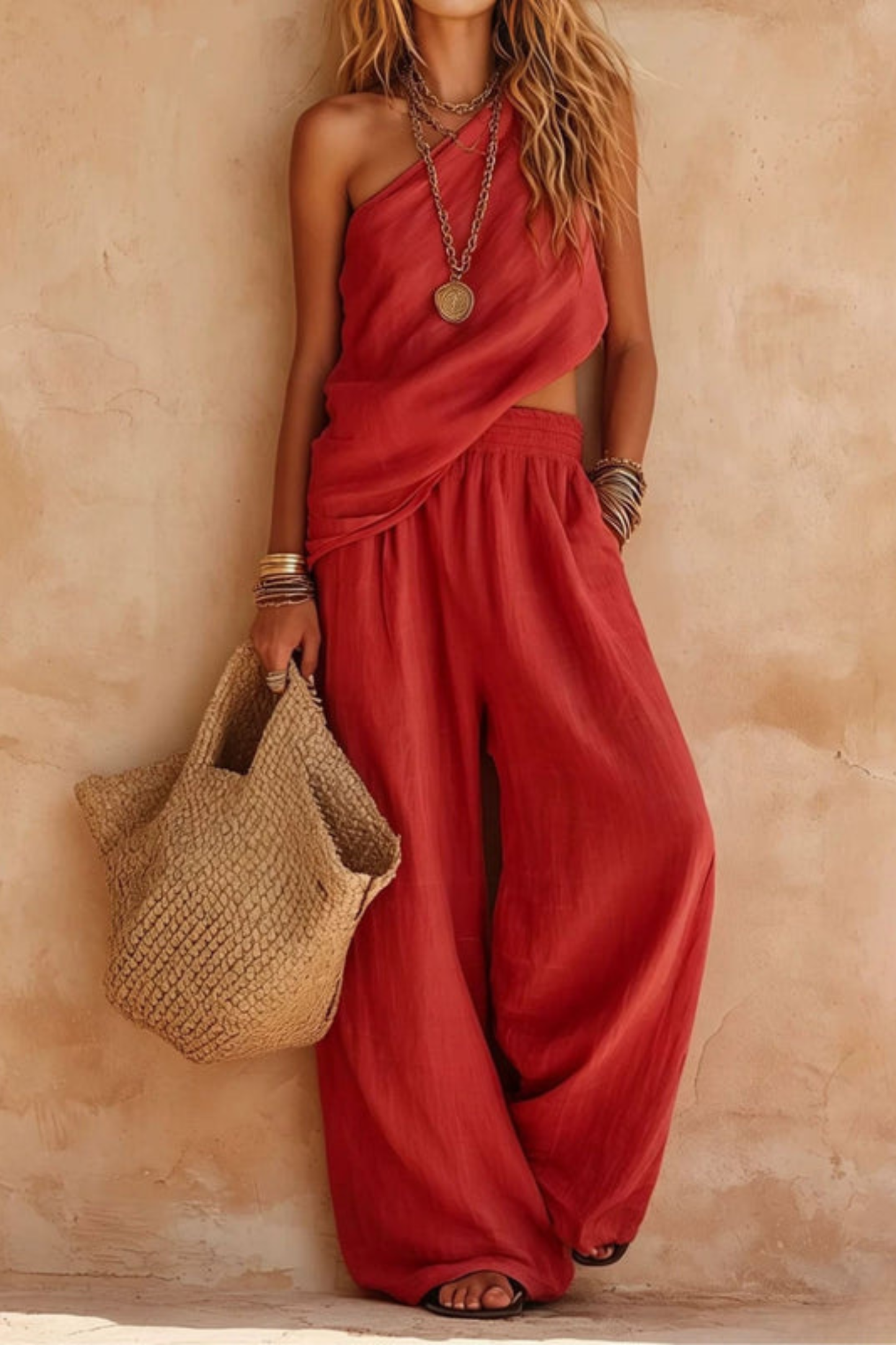 Adriana Ruched Tie-Front Crop Top and High-Waisted Maxi Skirt