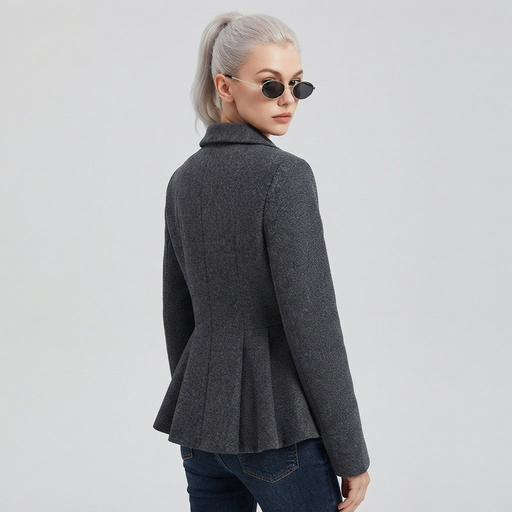 Grey Textured Double-Breasted Slim Fit Blazer