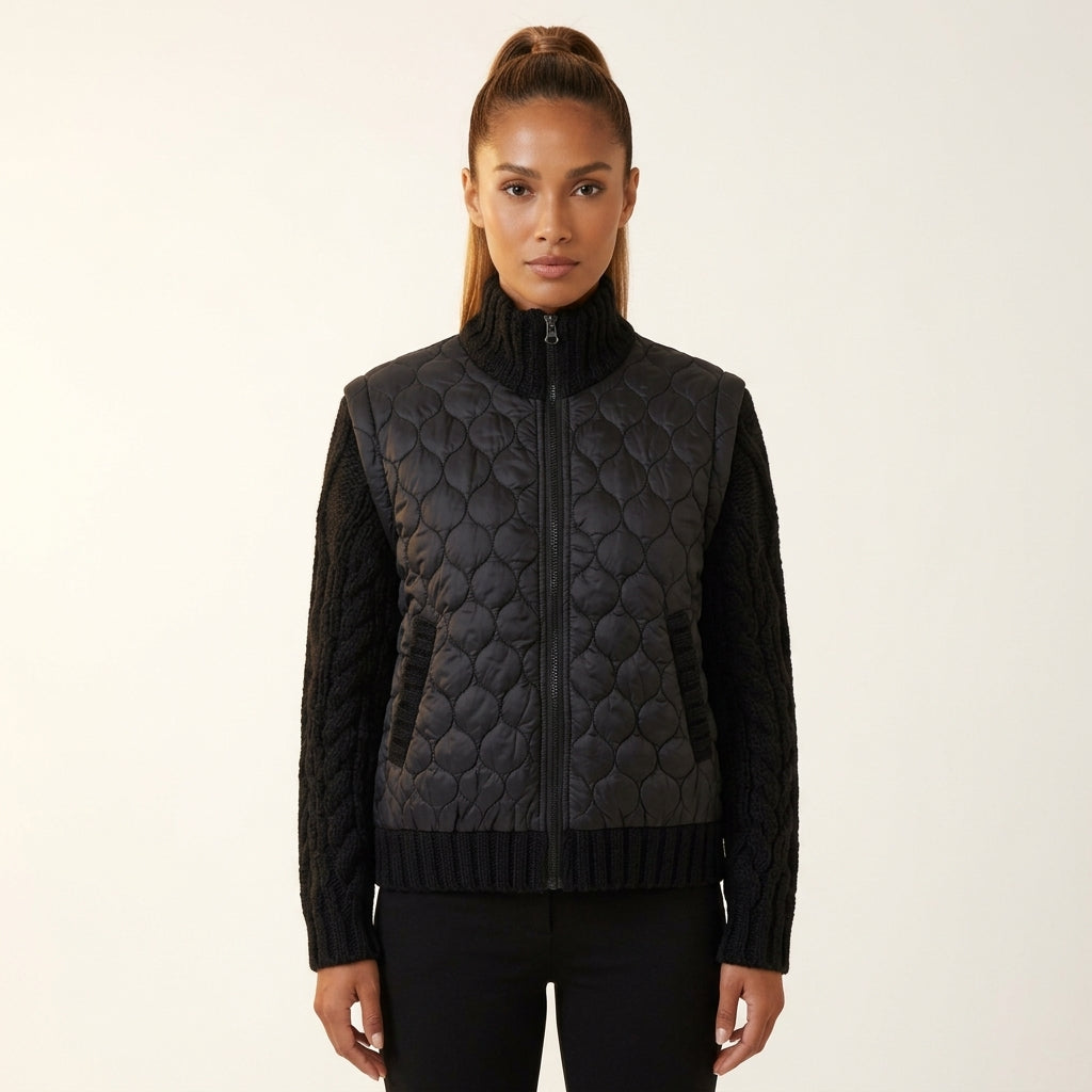 Nolani | Women's Quilted Jacket with Cable-Knit Sleeves