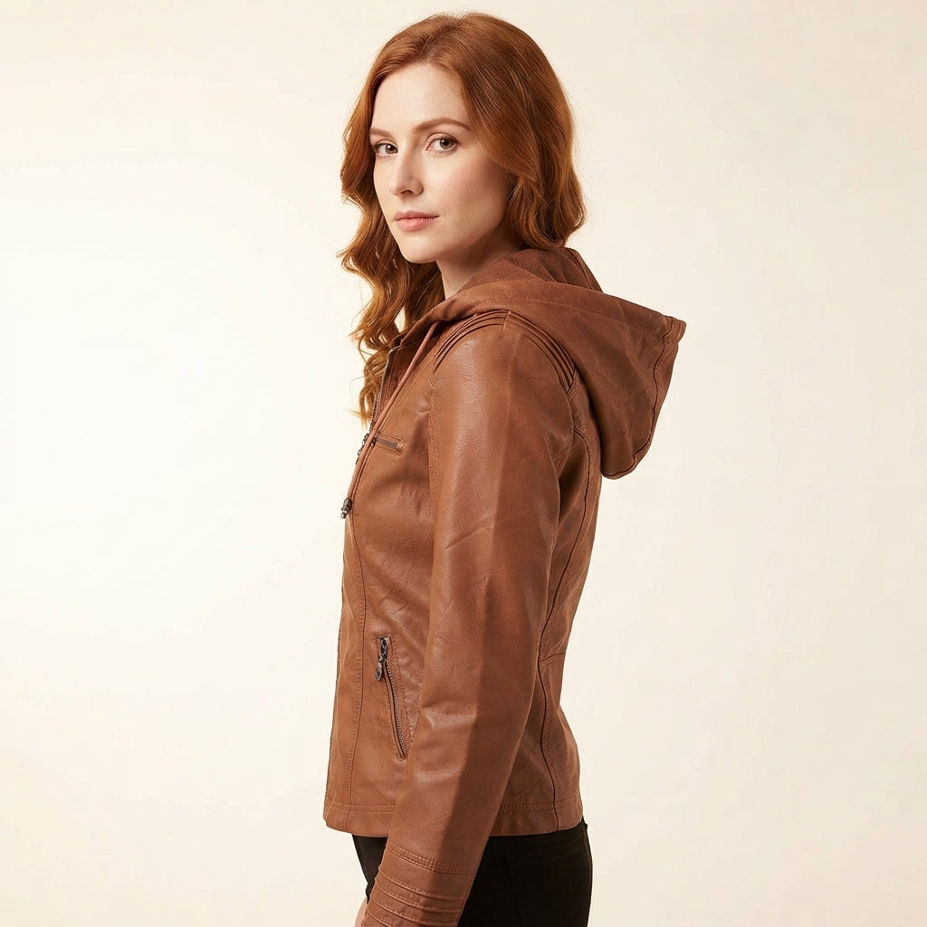 Ruby Women's Biker Jacket with Removable Hood
