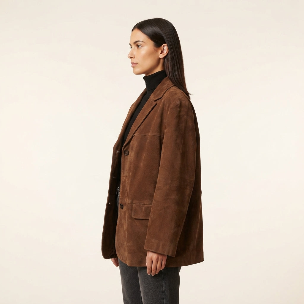 Alice | Women's Brown Notch-Lapel Oversized Blazer