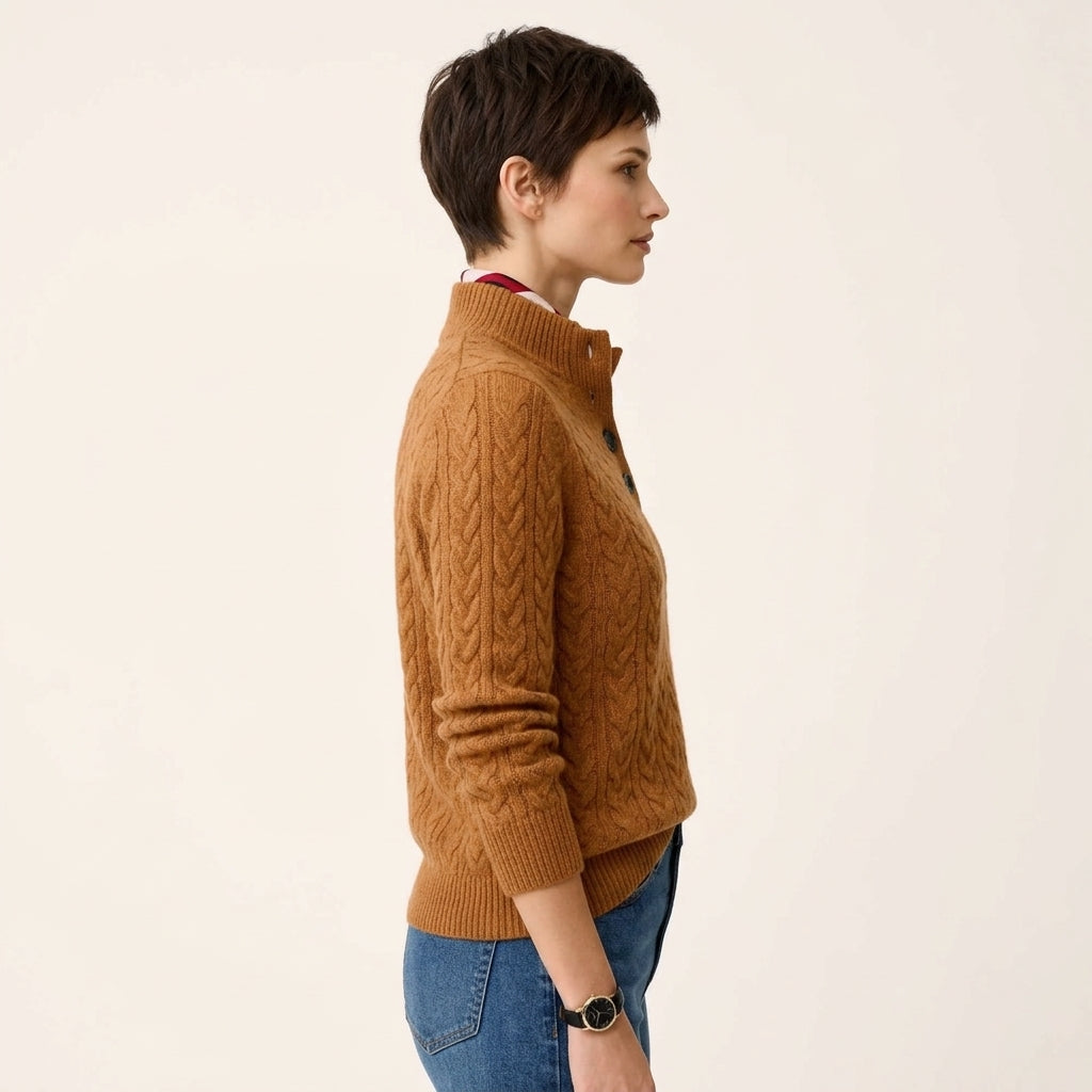 Madison | Women's Cable Knit Button-Neck Wool Blend Pullover Sweater