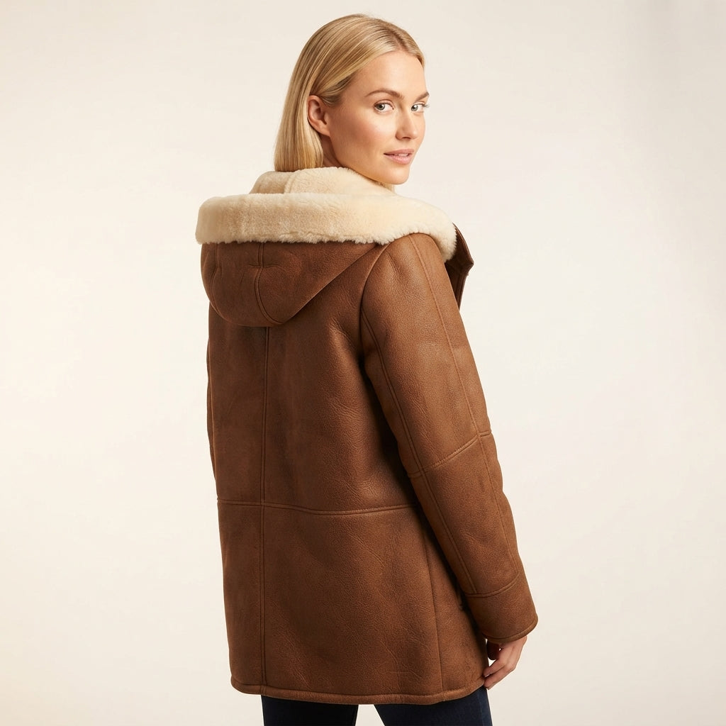 Delilah Women's Hooded Shearling-Look Coat with Toggle Closures
