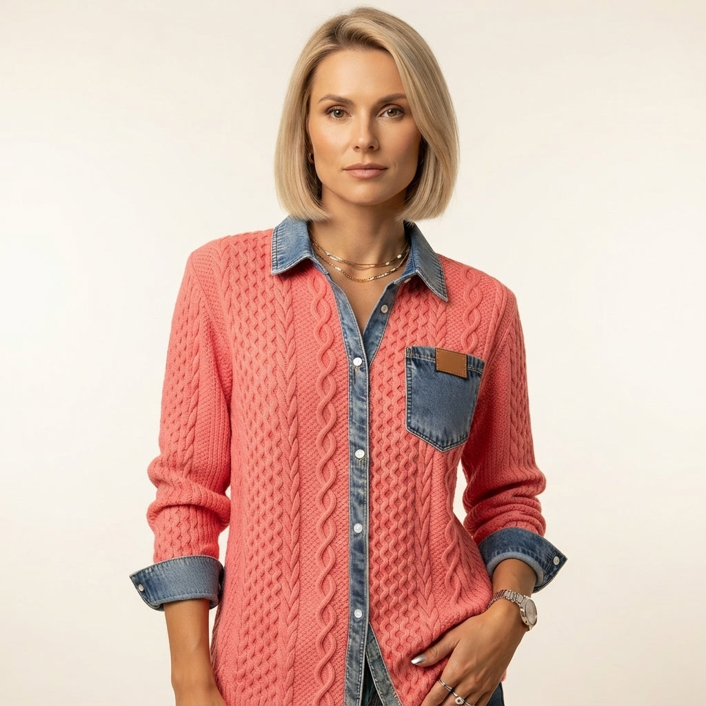 Charlotte Women's Cable-Knit Denim-Trim Shirt