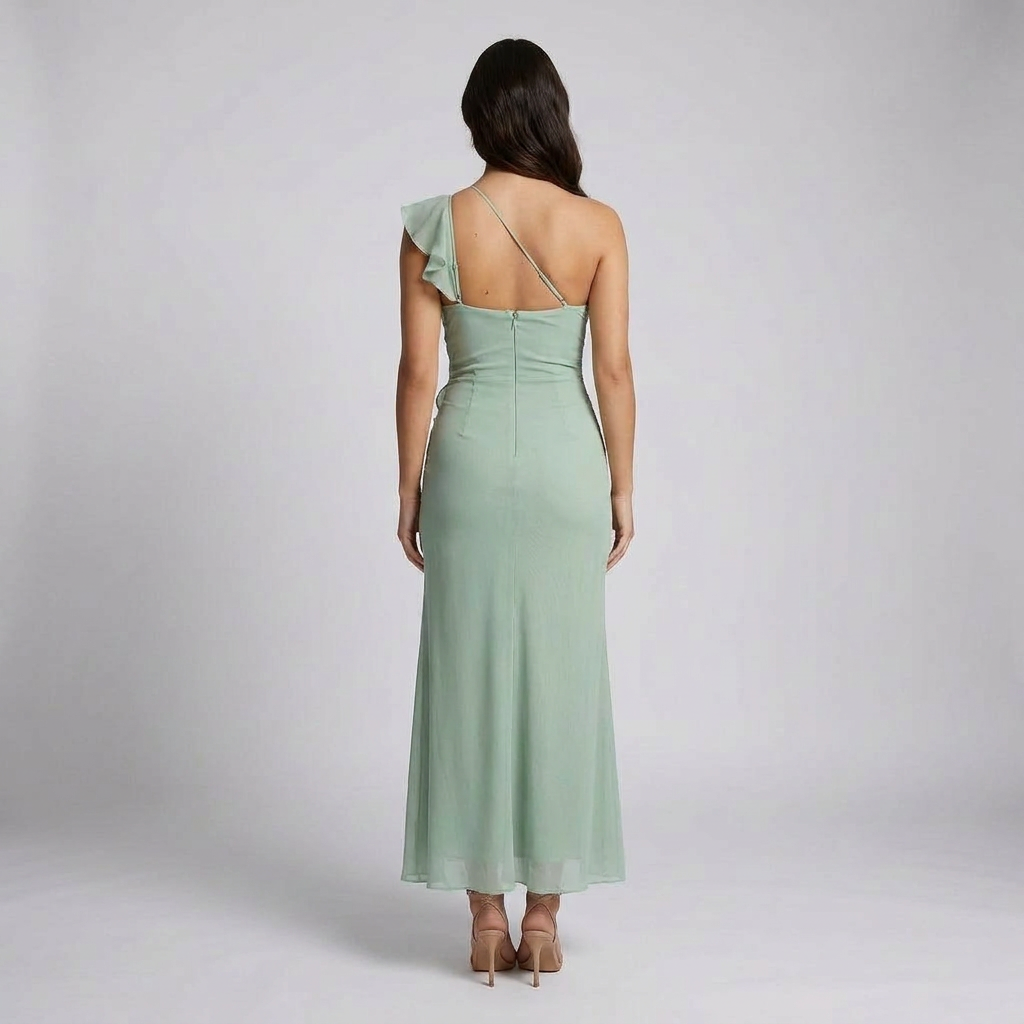 Long-Sleeve Patterned Maxi Dress with Elegant Crew Neckline