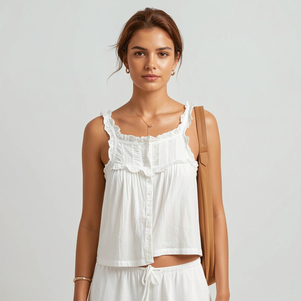 Boho Lace Ruffle Trim Crop Tank Top