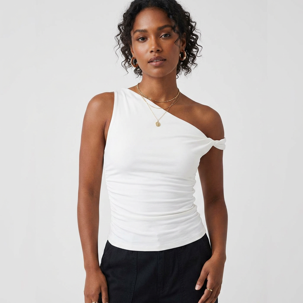 One-Shoulder Asymmetrical Ruched Slim-Fit Tank Top