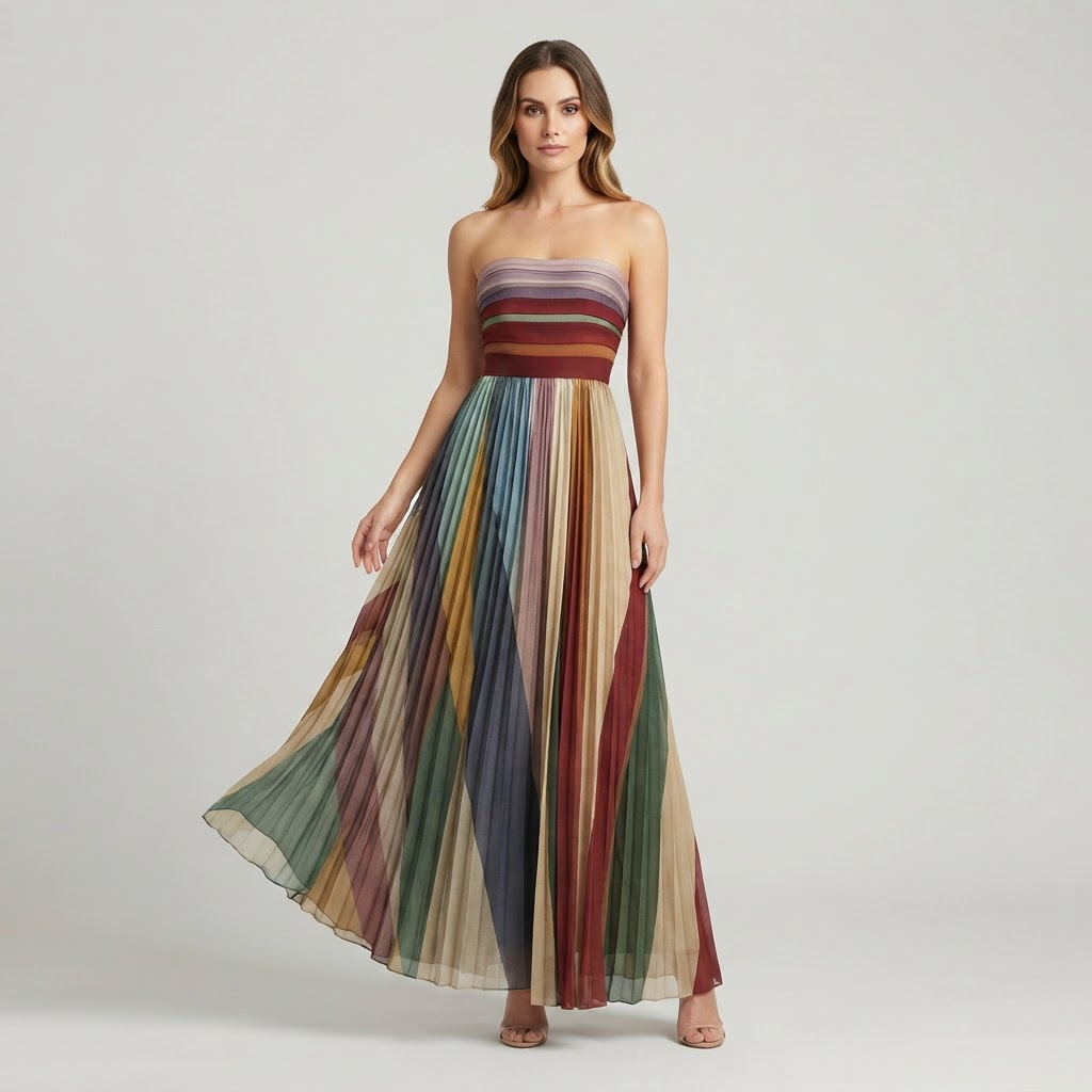 Colorful Sleeveless Dress with Round Neckline and Dynamic Print