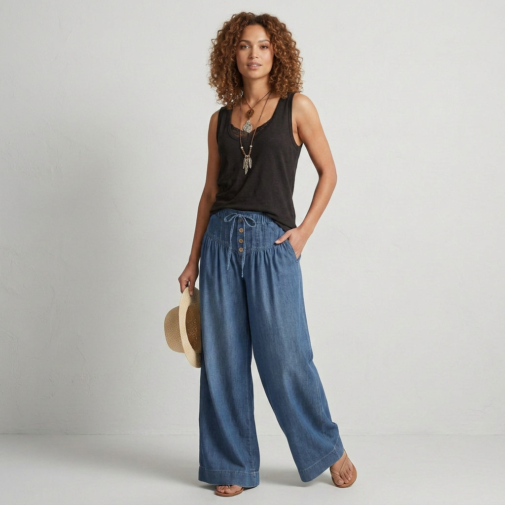 Full-Length Wide-Leg Palazzo Denim Jeans