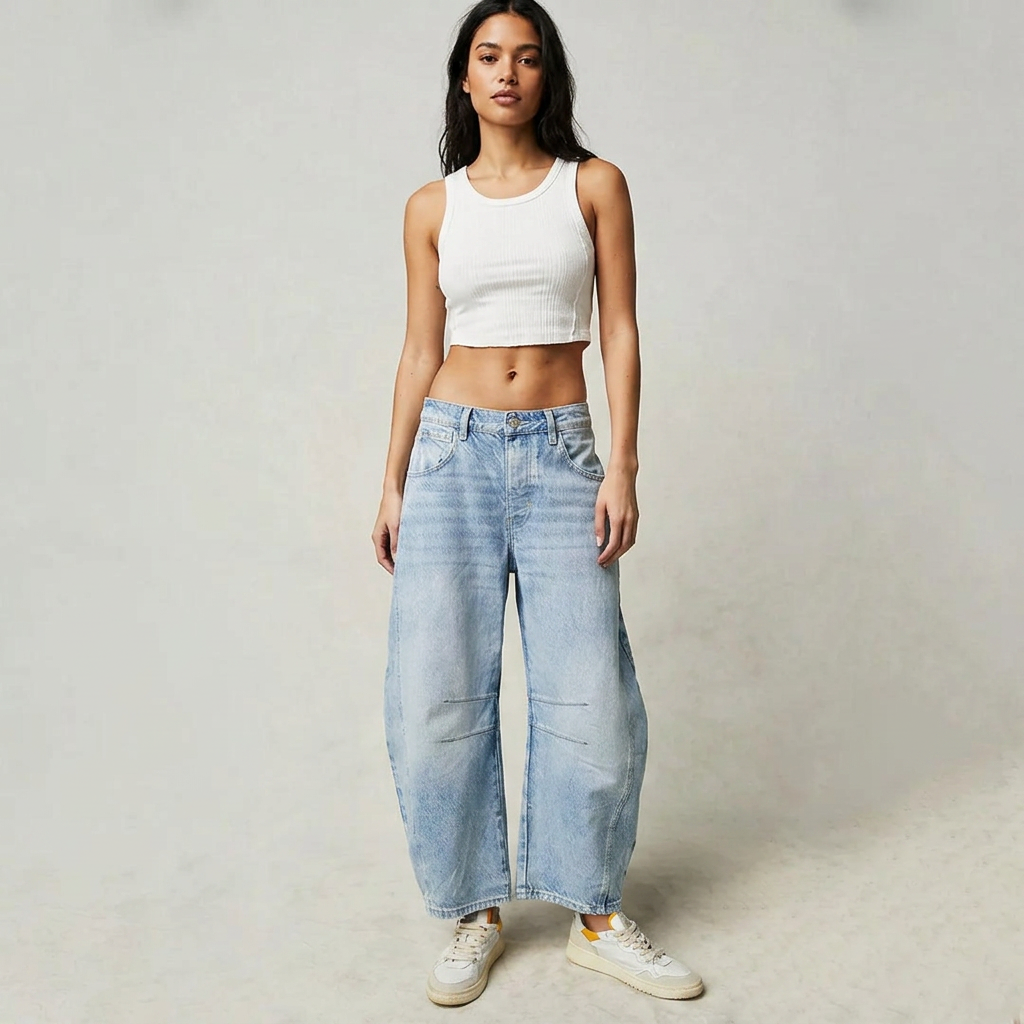 High Waist Barrel Leg Relaxed Fit Jeans