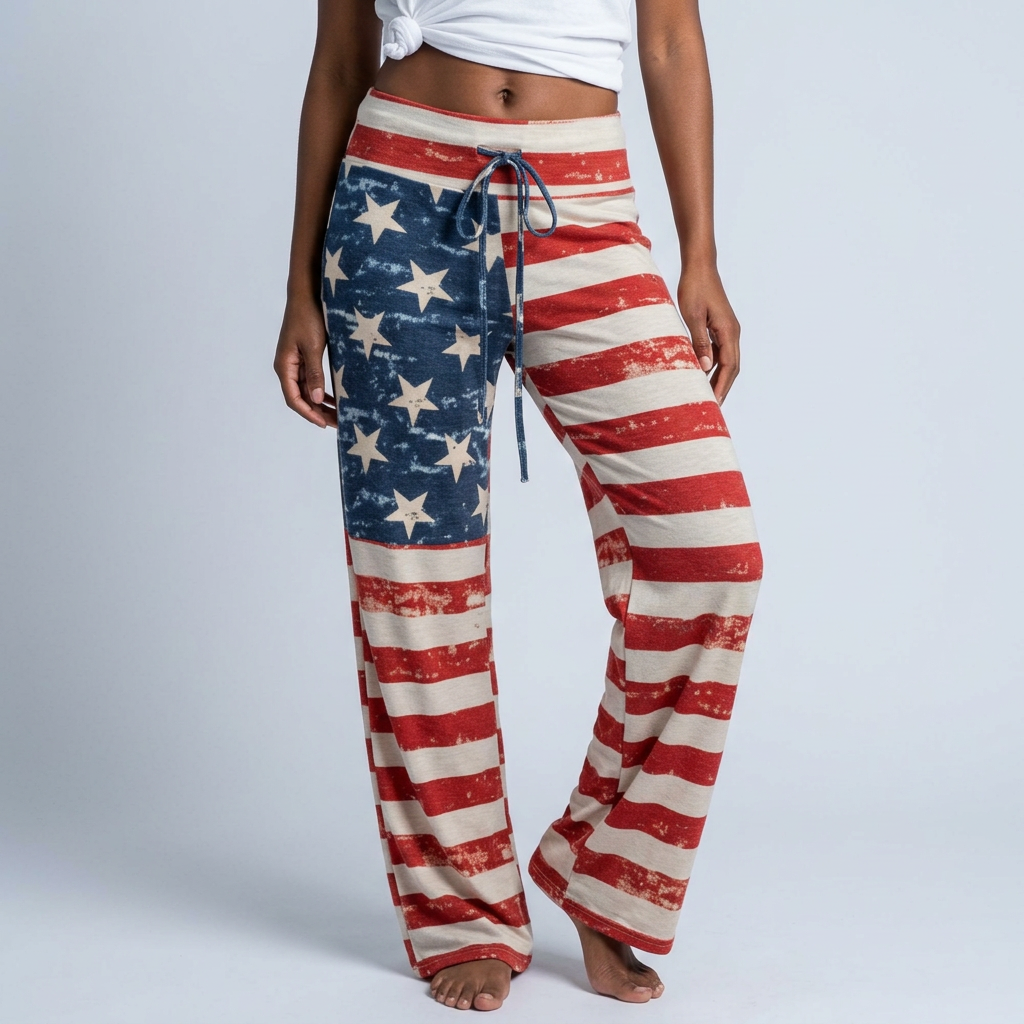 American Flag Print Wide-Leg Lounge Pants