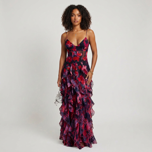 Emberly Floral Ruffle Sleeveless Maxi Dress