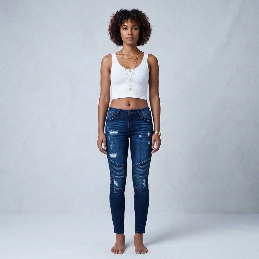 Skinny Ripped Pleated Stretch Denim Jeans