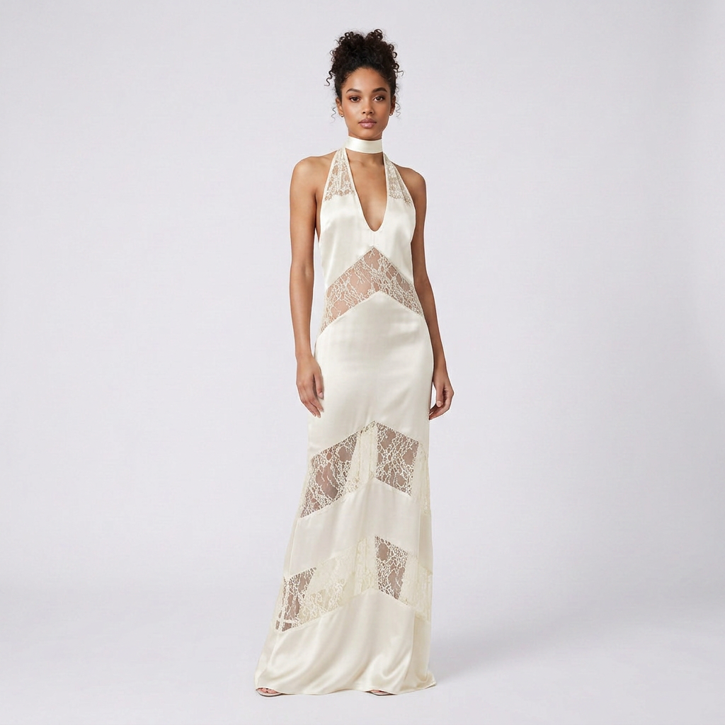 Ariana Elegant Lace Halterneck Maxi Evening Dress