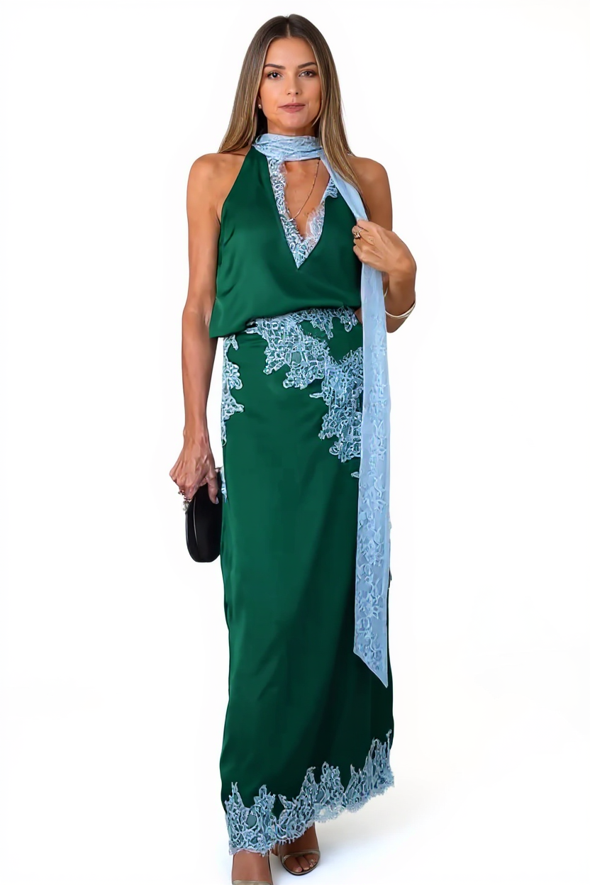 Gisela Strapless Twist-Front Crop Top and Maxi Skirt Set