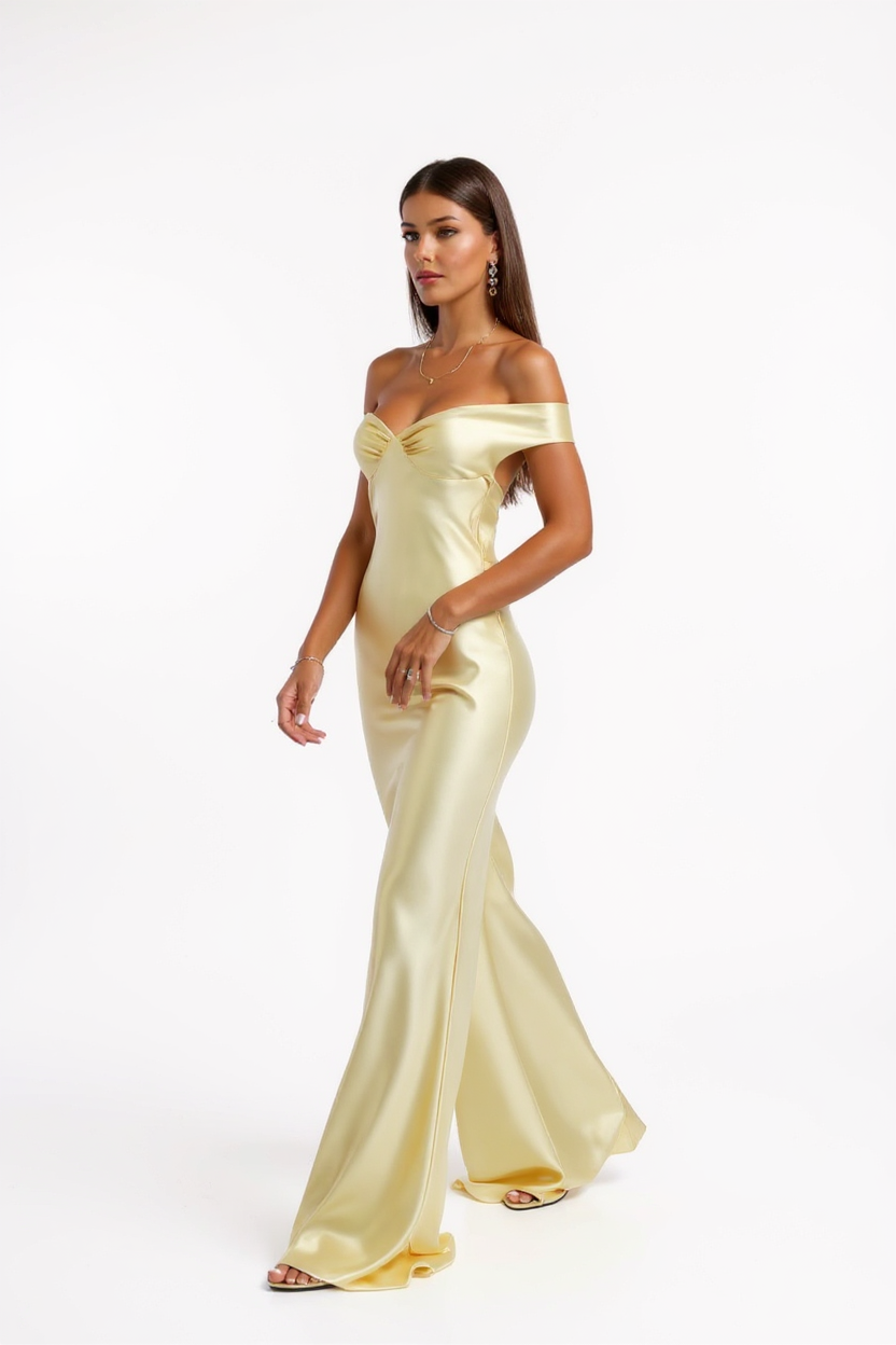 Aurora Ruched Back Halter Neckline Satin Maxi Evening Dress
