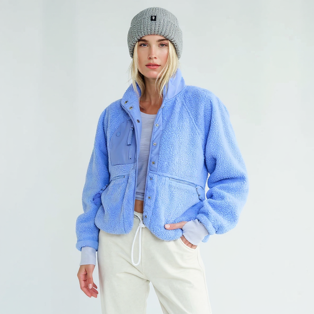 Xena Women Cropped Sherpa Fleece Zip Front Jacket