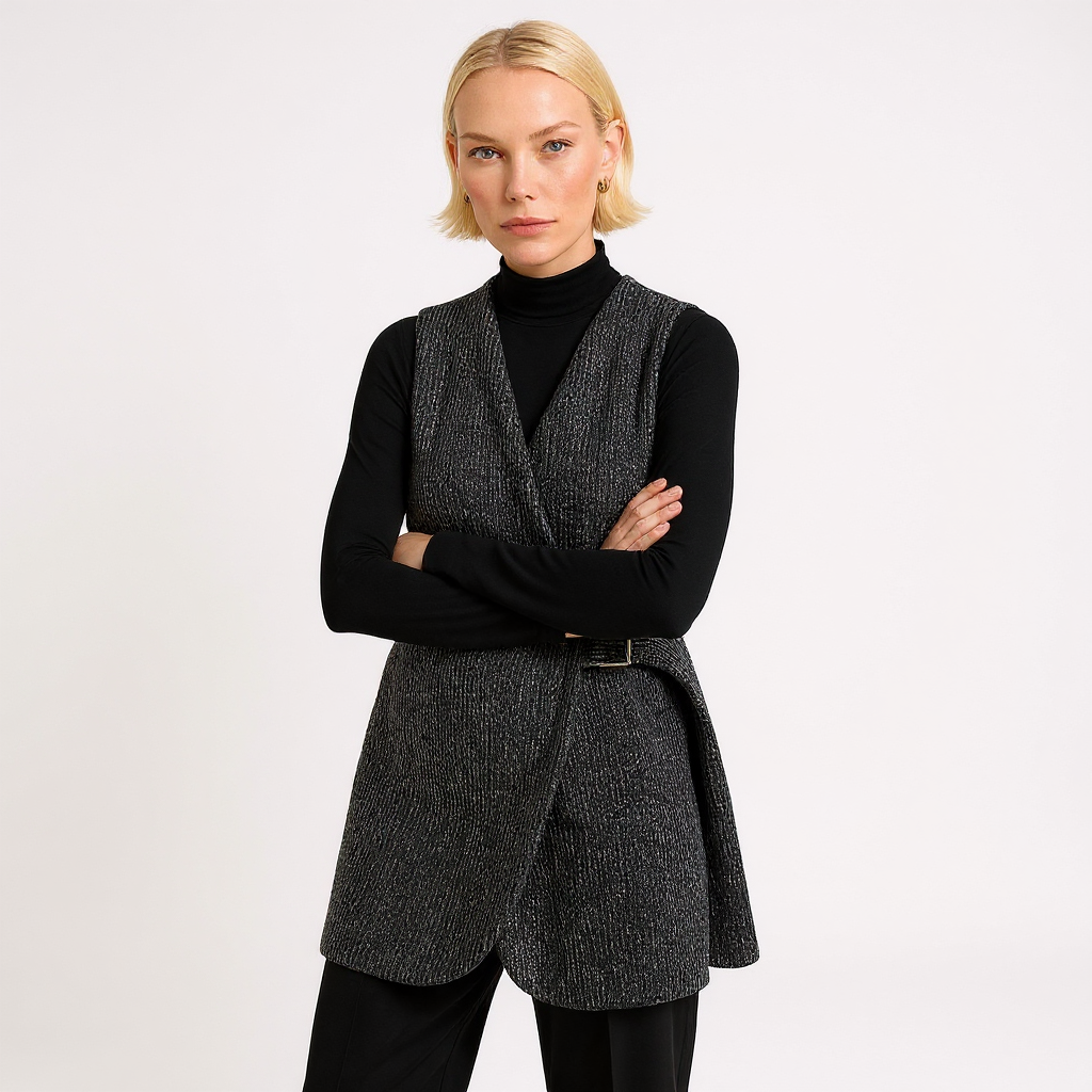 Maya Women Textured Wrap Vest with Side Buckle