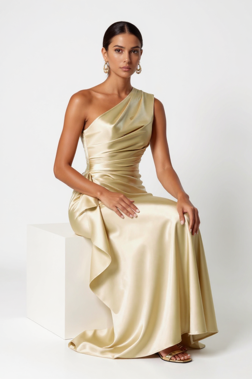 Vivienne Textured Crinkle Satin Spaghetti Strap Maxi Dress