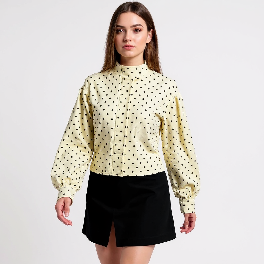 Elena Women High Neck Puff Sleeve Polka Dot Jacket