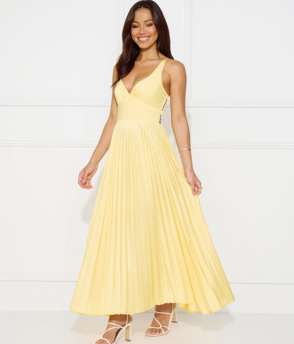 Juliet Sleeveless Pleated Maxi Wedding Guest Dress with Open Back