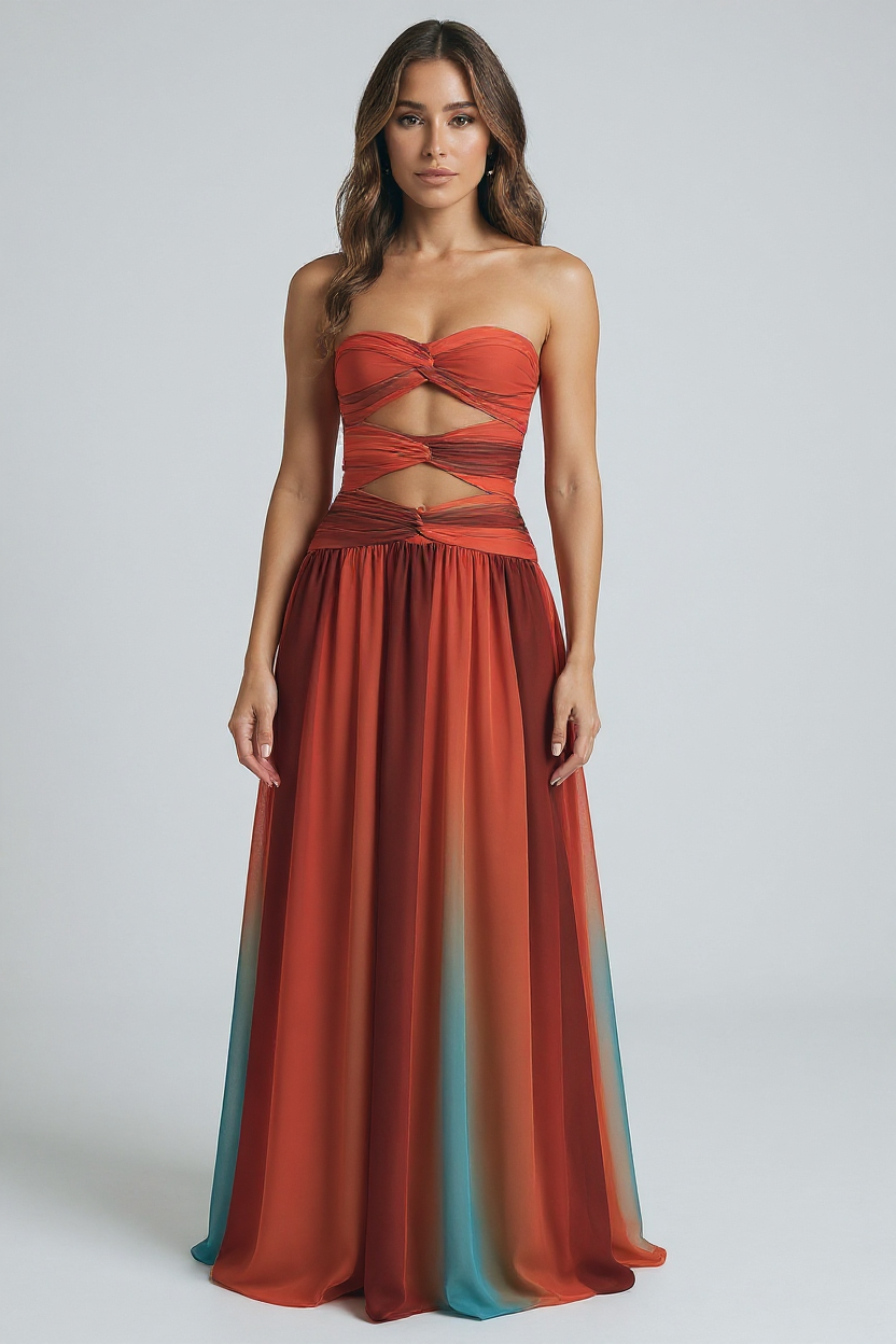 Elegant Strapless Maxi Dress with Ombre Design