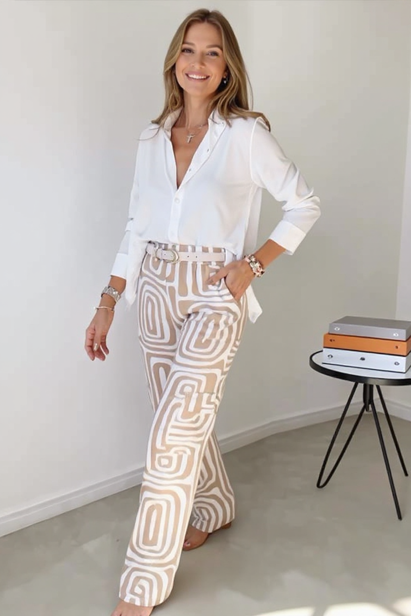 Lucia Tie-Front Short Sleeve Crop Top and High-Waisted Wide-Leg Pants Set