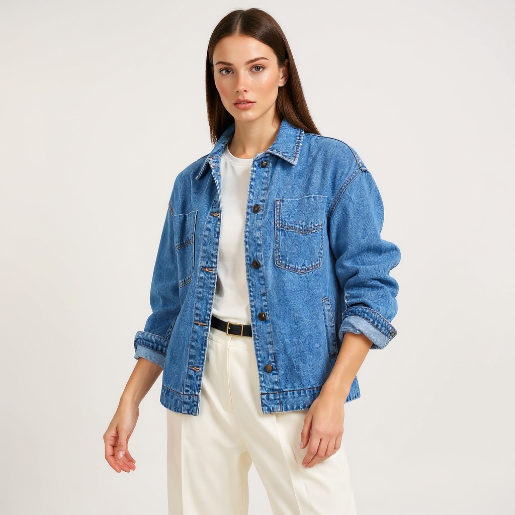 Ivy Women Oversized Washed Denim Shirt Jacket