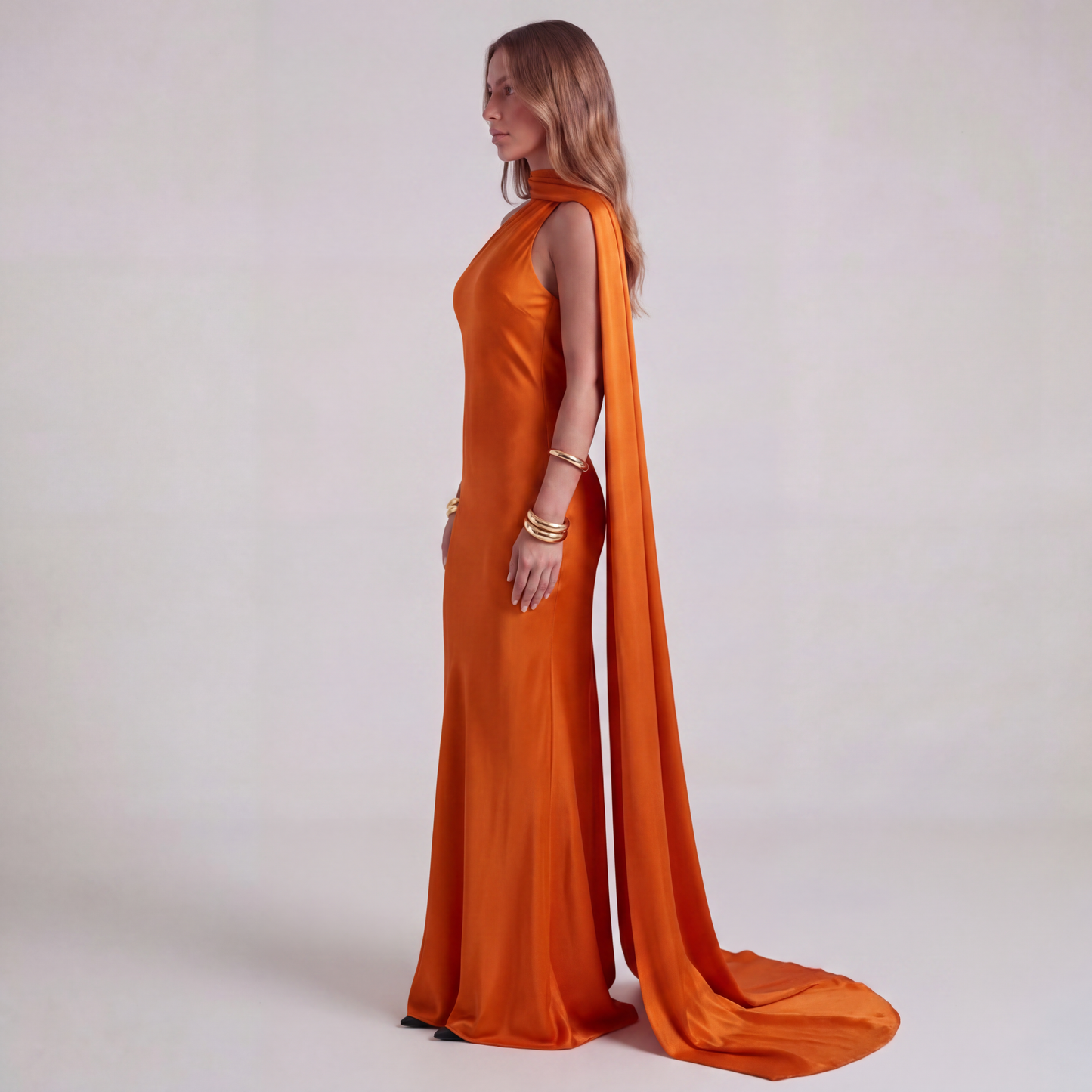 One-Shoulder Satin Maxi Dress