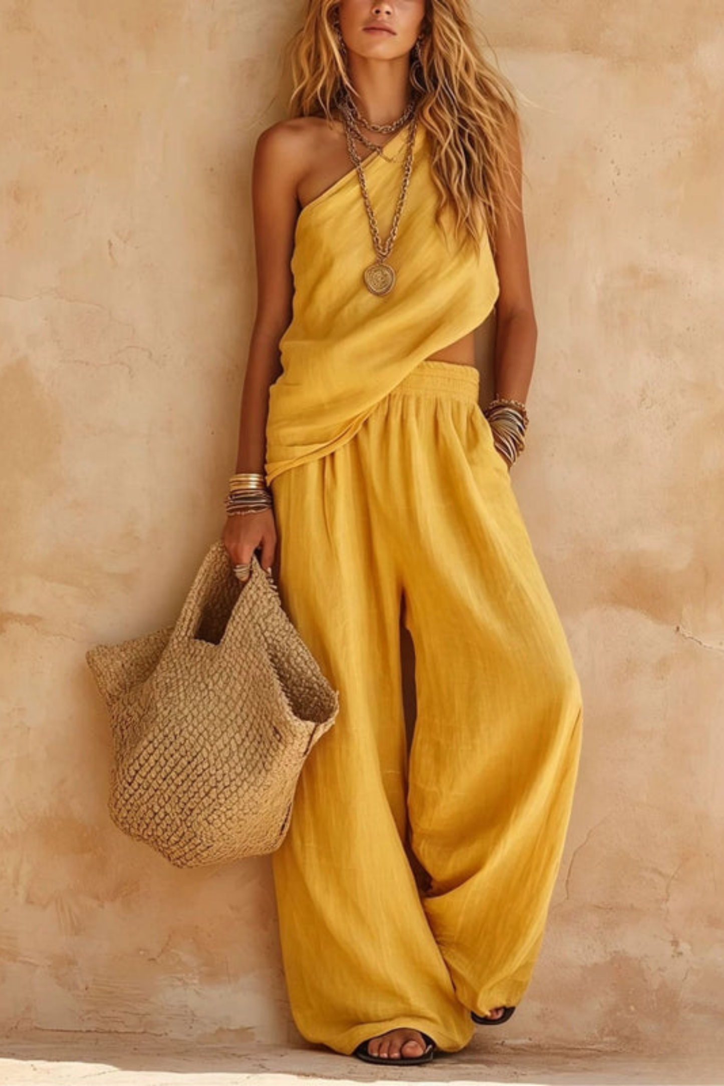 Adriana Ruched Tie-Front Crop Top and High-Waisted Maxi Skirt