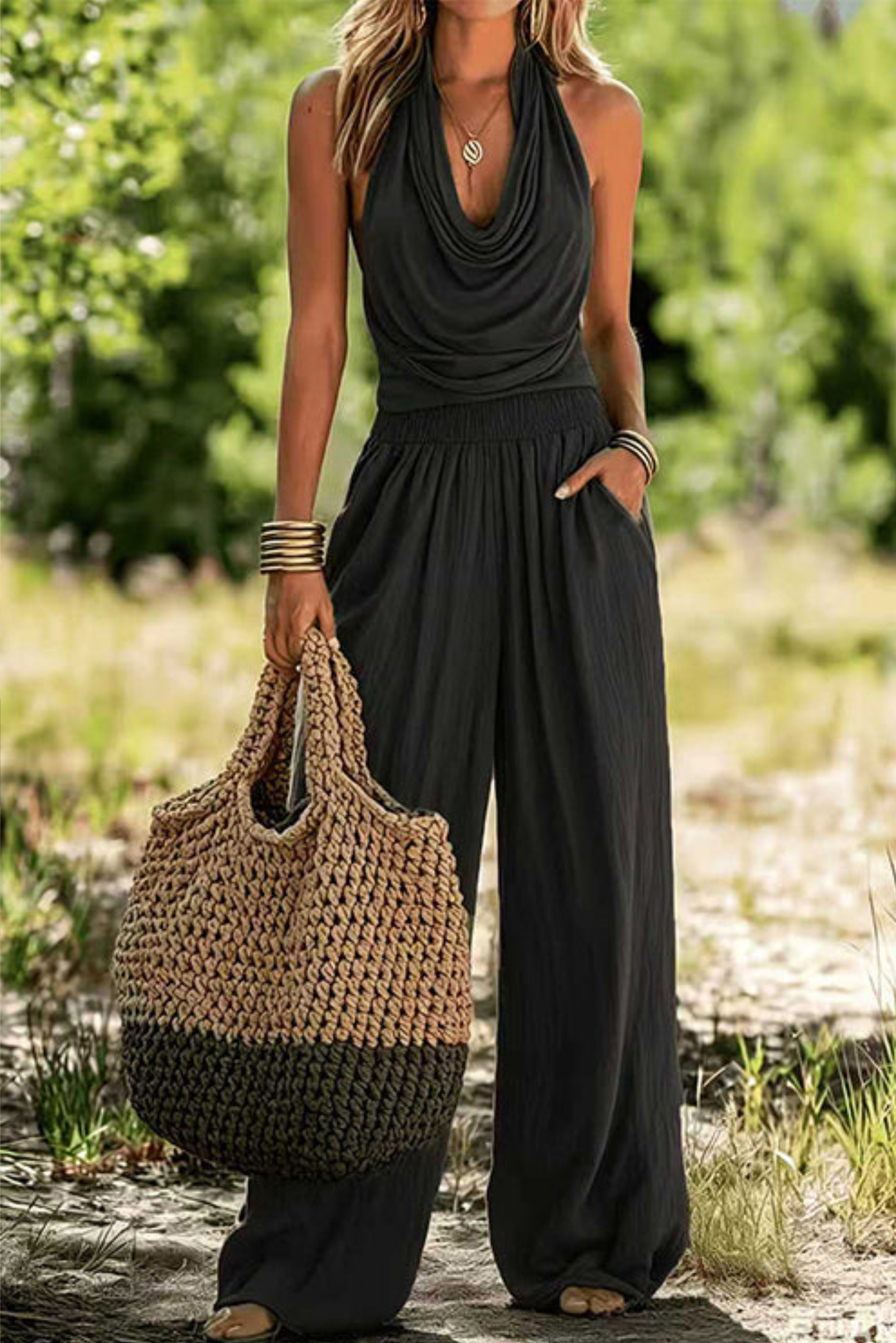 Valentina Bustier Tie-Front Crop Top and High-Waisted Maxi Skirt Set