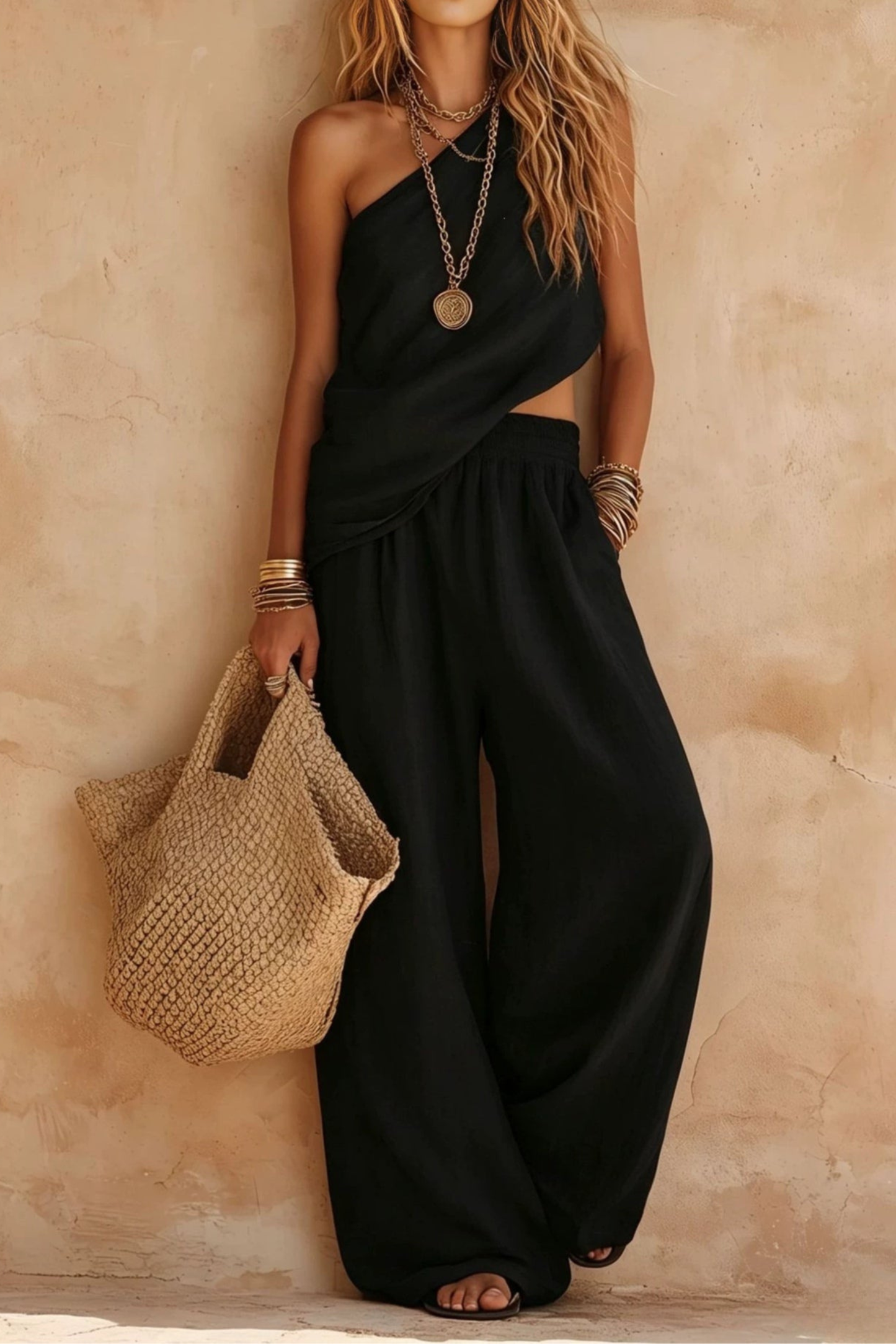 Adriana Ruched Tie-Front Crop Top and High-Waisted Maxi Skirt