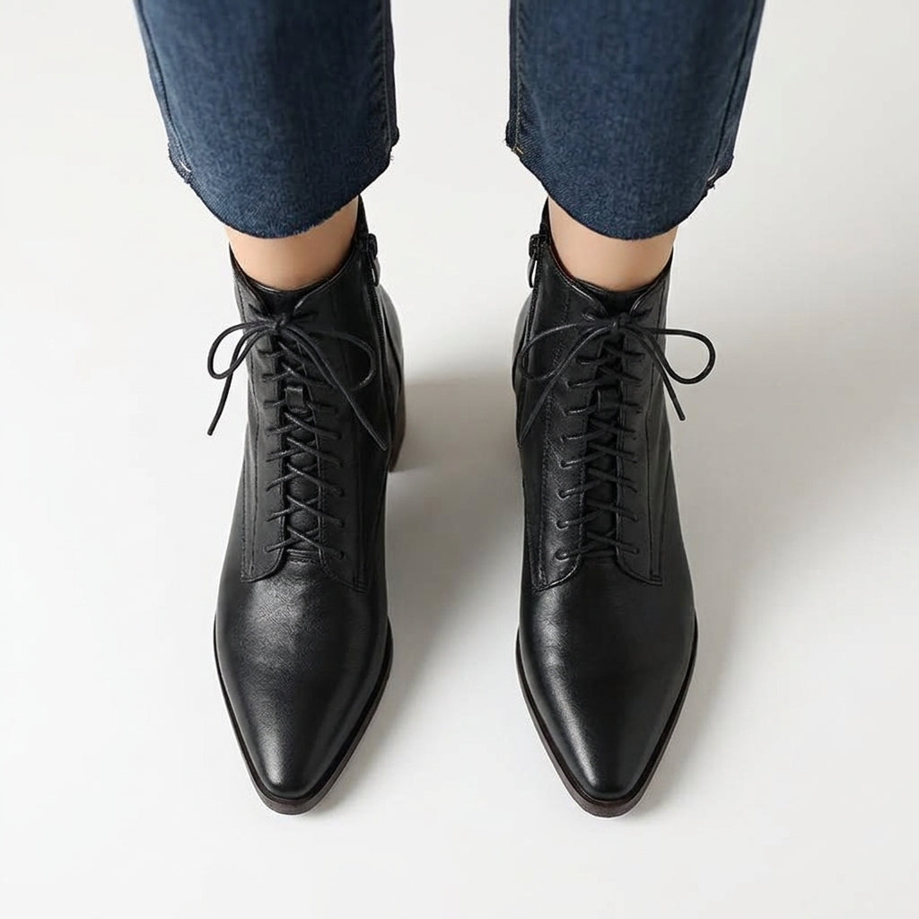 Corinne Lace-Up Ankle Boots with Side Zip and Stacked Block Heel