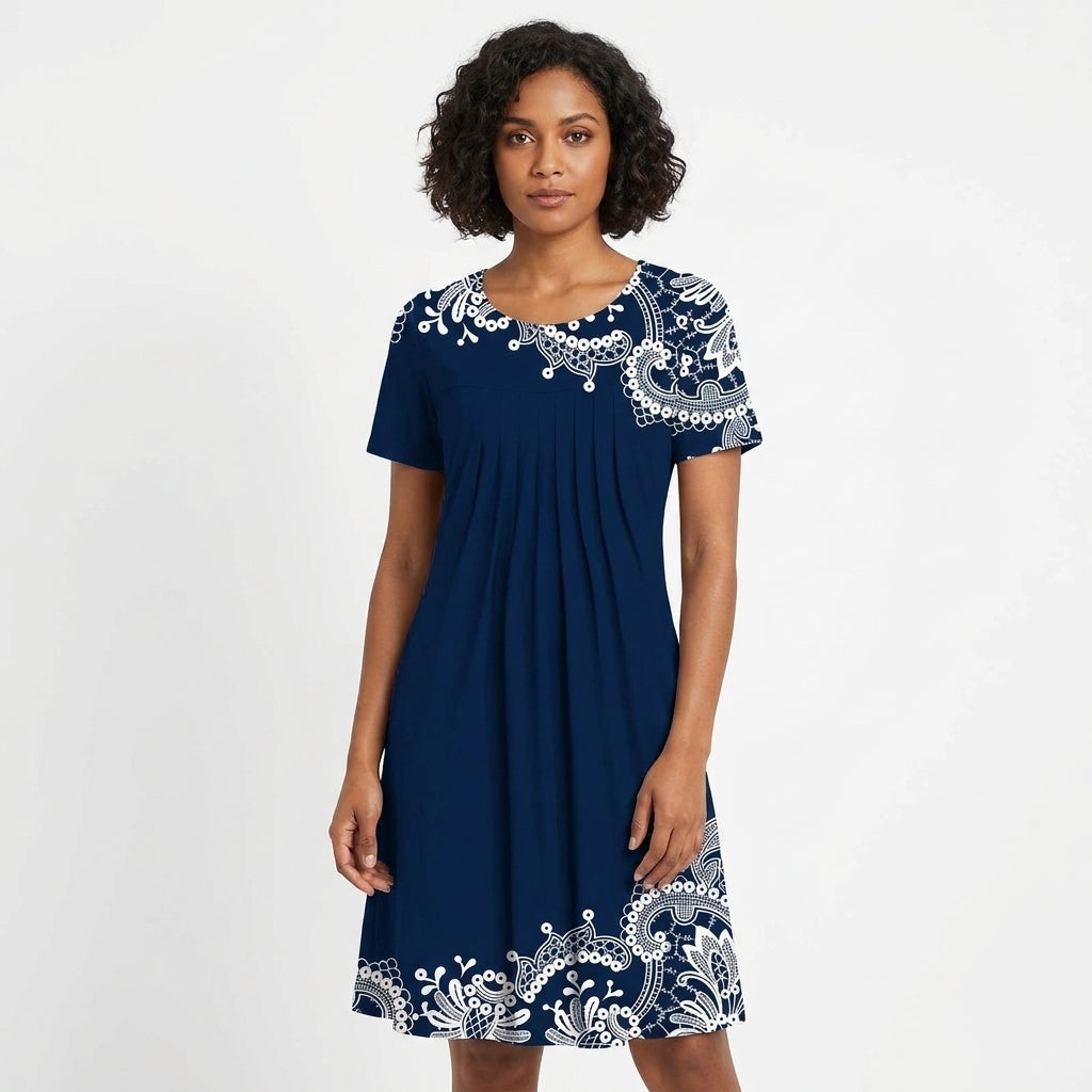 Felicity Printed Short Sleeve Midi Dress with Pockets