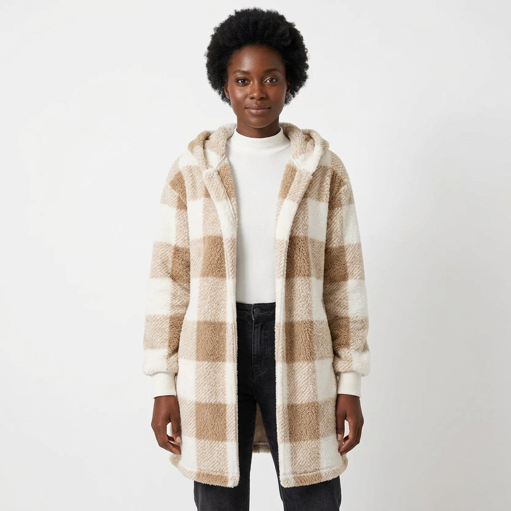 Bailey | Women's Oversized Plaid Open-Front Hooded Cardigan