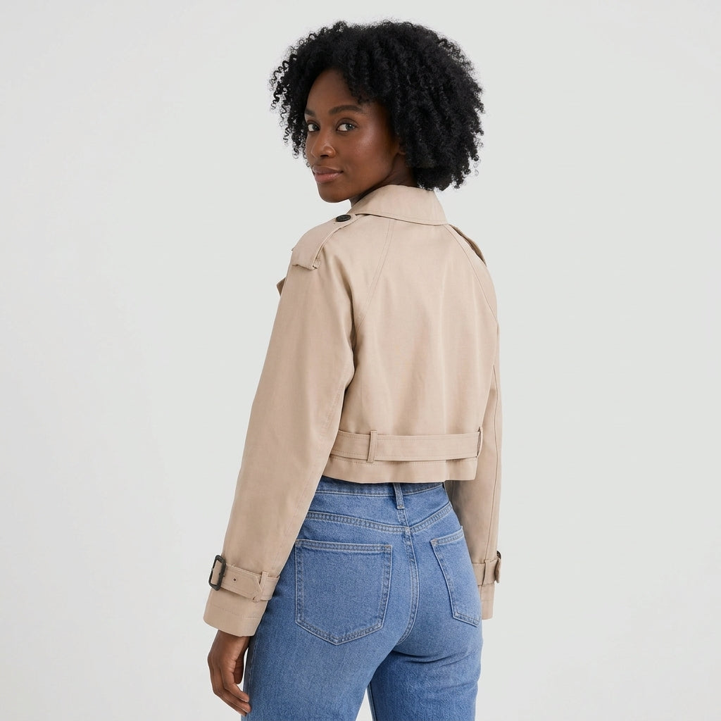 Evelyn | Women's Cropped Double-Breasted Belted Trench Jacket