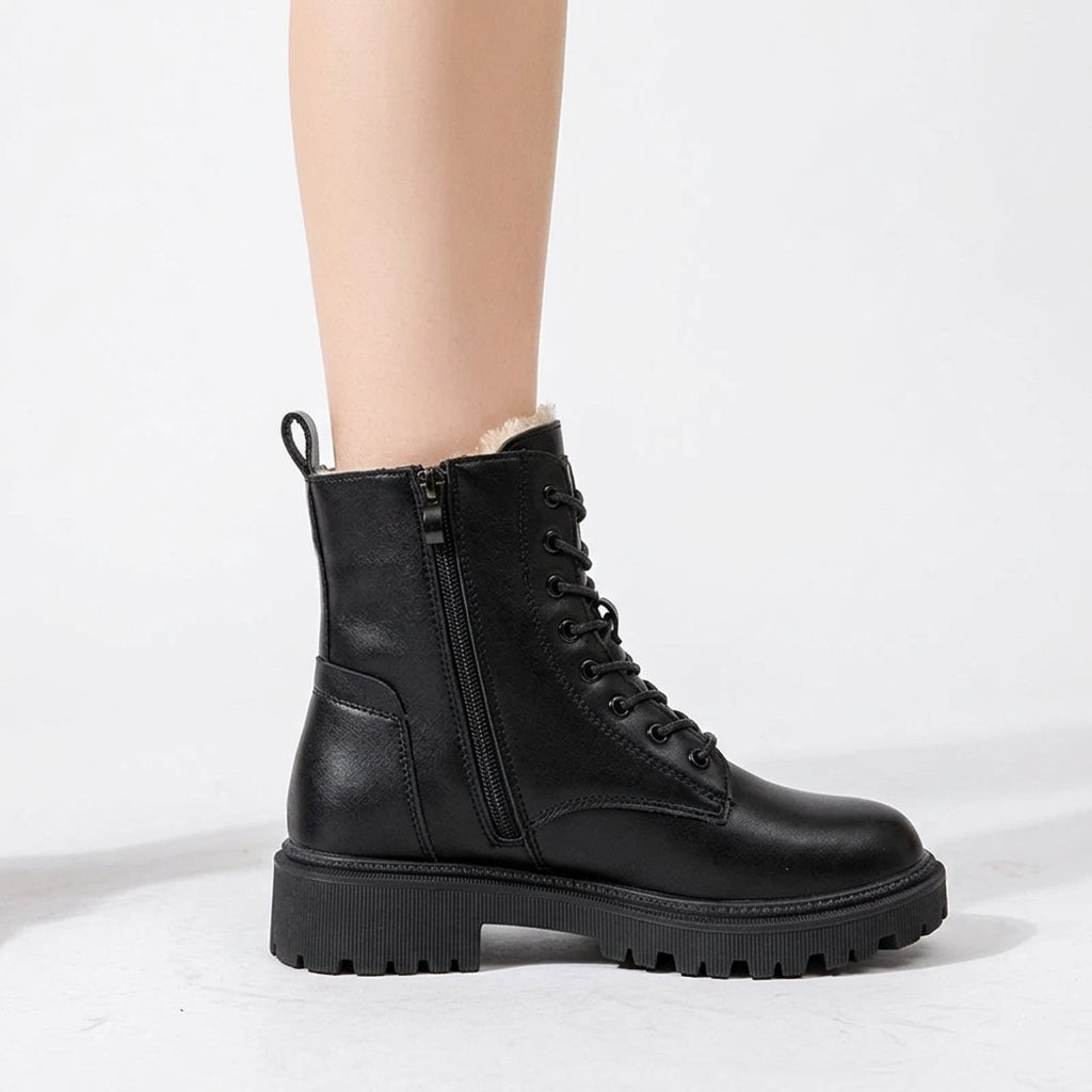 Alyssa – Faux-Fur Lined Ankle Boots with Laces and Chunky Platform