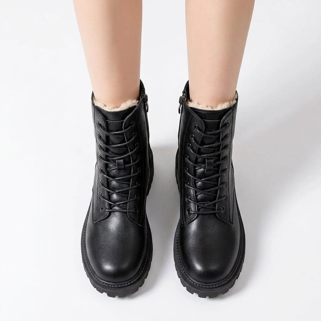 Alyssa – Faux-Fur Lined Ankle Boots with Laces and Chunky Platform