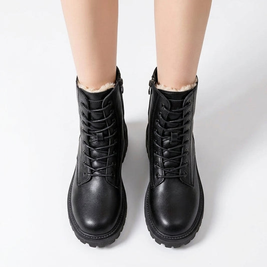 Alyssa – Faux-Fur Lined Ankle Boots with Laces and Chunky Platform