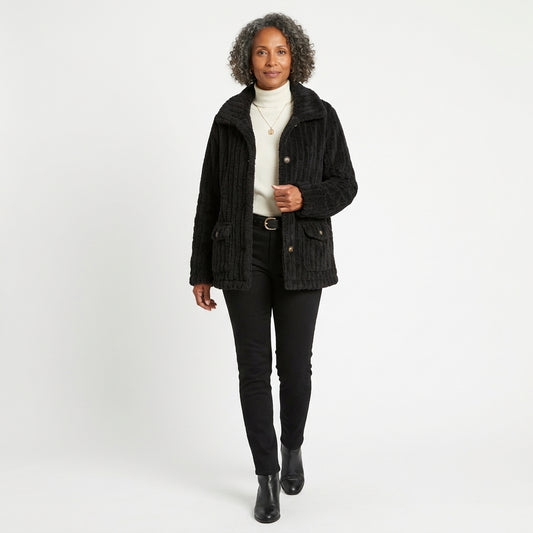 Victoria Button-Front Teddy Fleece Jacket with Flap Pockets