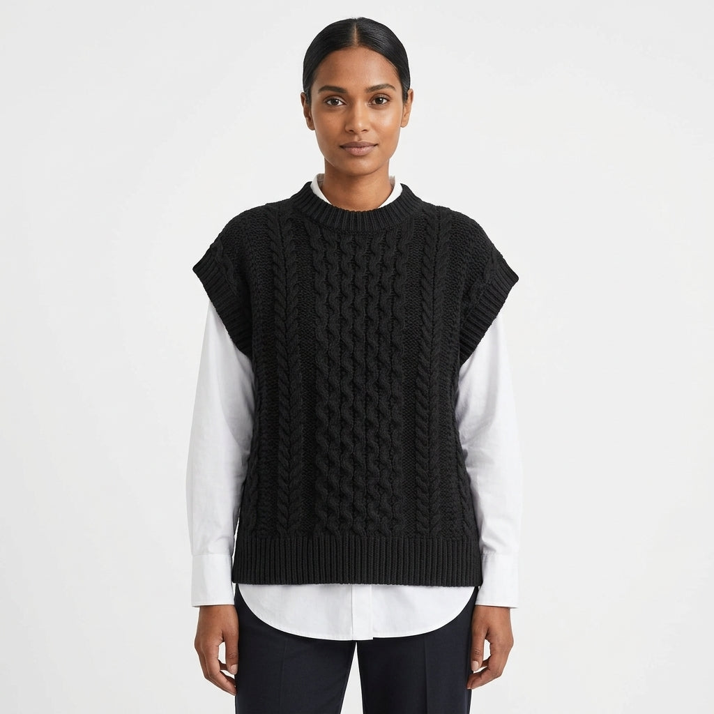 Estelle | Women's Cable-Knit Sweater Vest with Mock Neck and Relaxed Fit