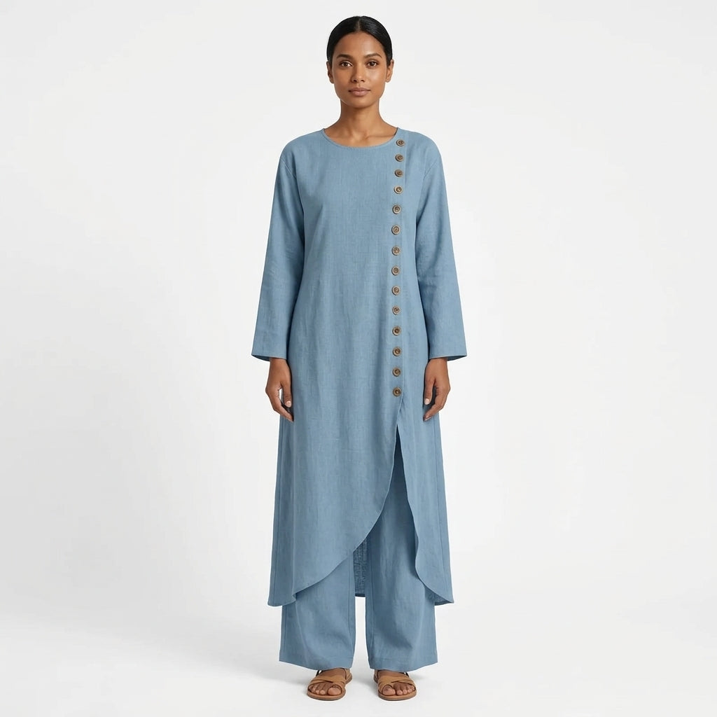 Marisela | Asymmetric Button Tunic and Wide-Leg Pants Set