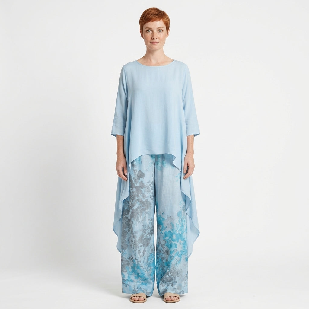 Harper | Women's Two-Piece Set with Asymmetric Top and Floral Wide-Leg Pants