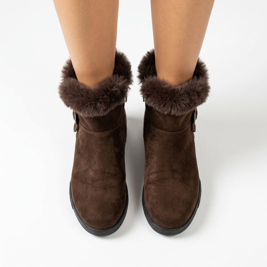 Daphne Fur Trim Ankle Boots with Buckle Detail