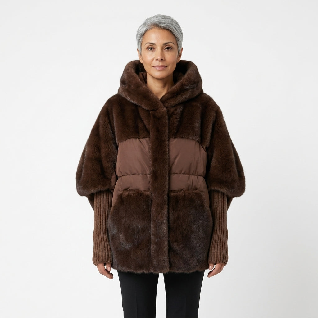 Grace Oversized Hooded Puffer Coat with Faux Fur Panels