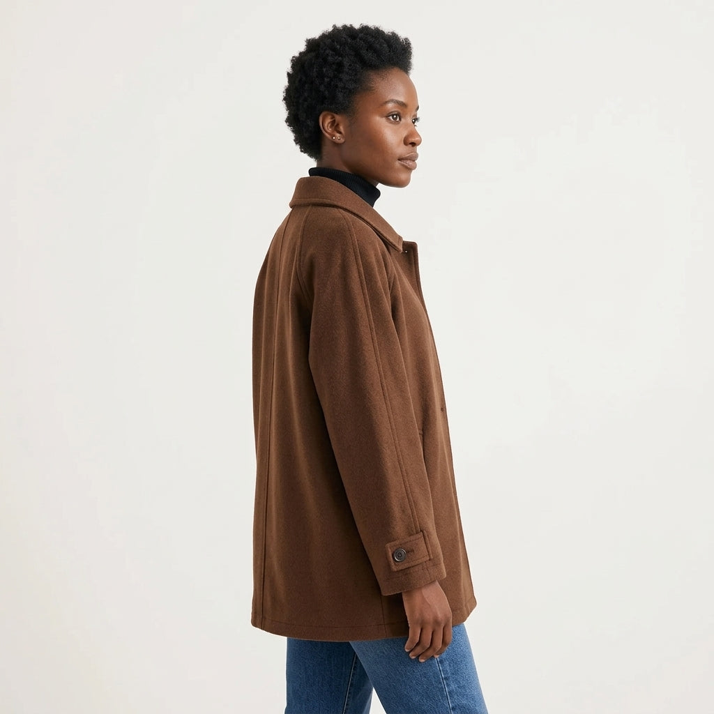 Audrey | Women's Brown Longline Single-Breasted Collared Jacket