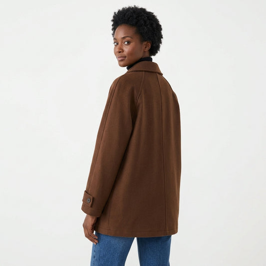 Audrey | Women's Brown Longline Single-Breasted Collared Jacket