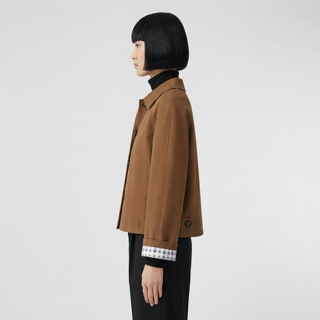 Brown Single-Breasted Casual Jacket with Pockets