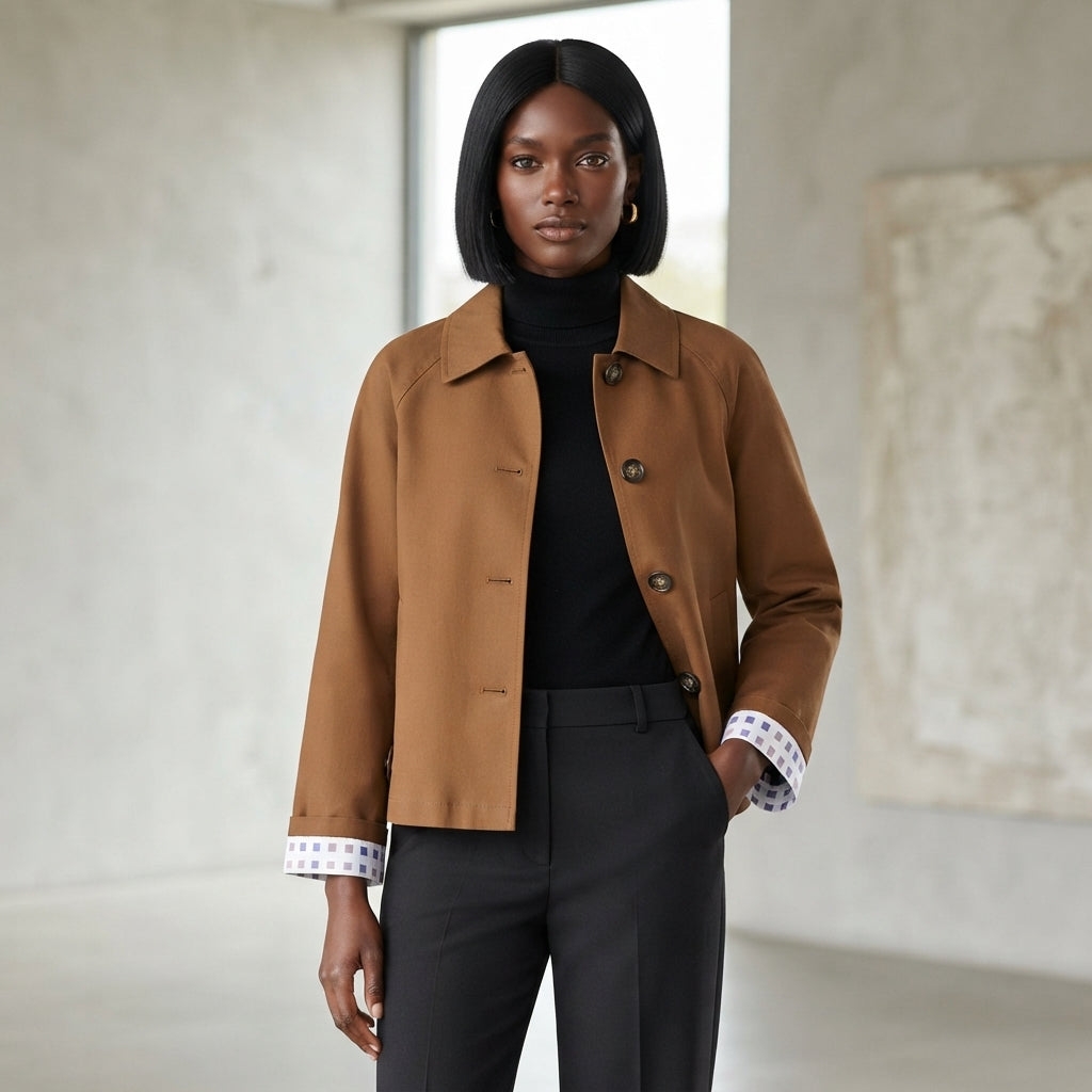 Brown Single-Breasted Casual Jacket with Pockets