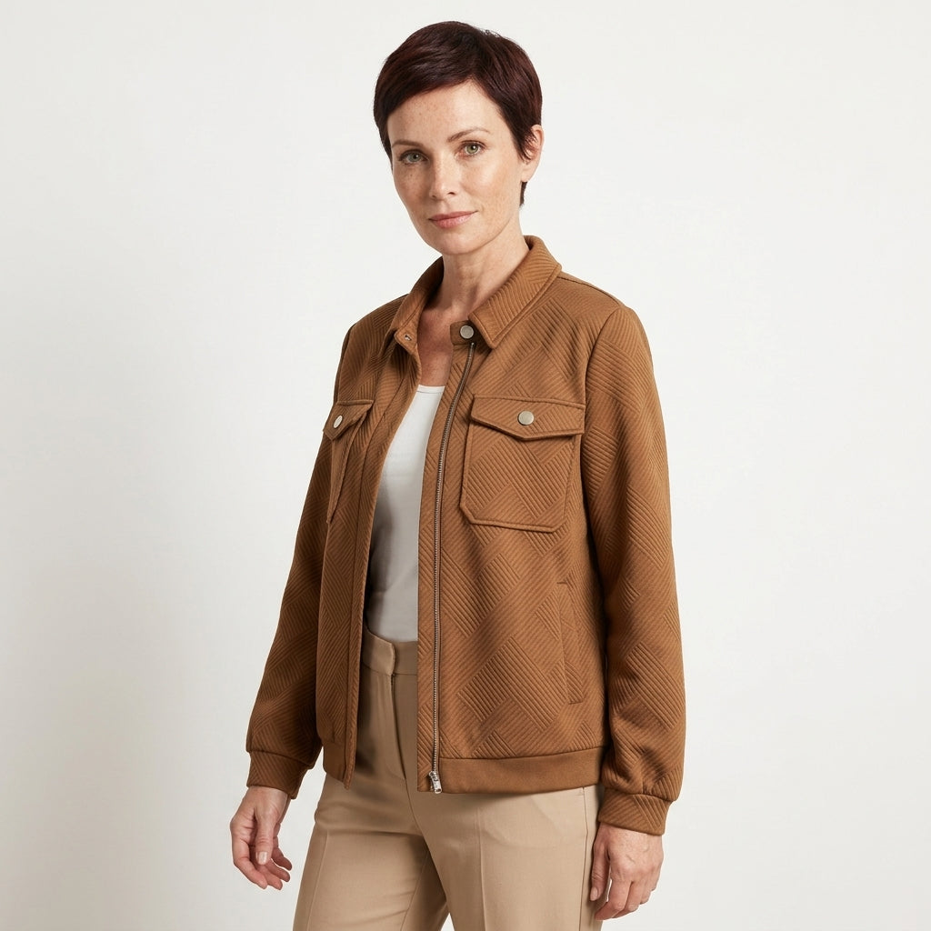 Brielle | Women's Textured Zip-Up Bomber Jacket with Chest Pockets